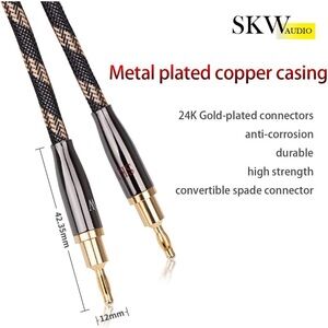 SKW Audio Gold-Plated Speaker Cable with Braided Black & Tan Jacket